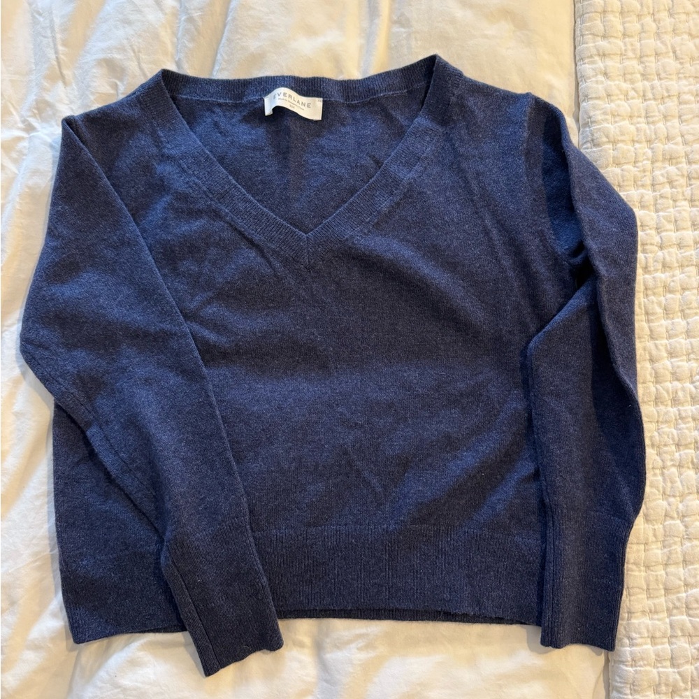 Everlane 100% cashmere classic navy V-Neck Sweater